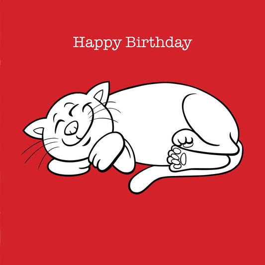 Happy Birthday Snoozing Cat Cartoon Card