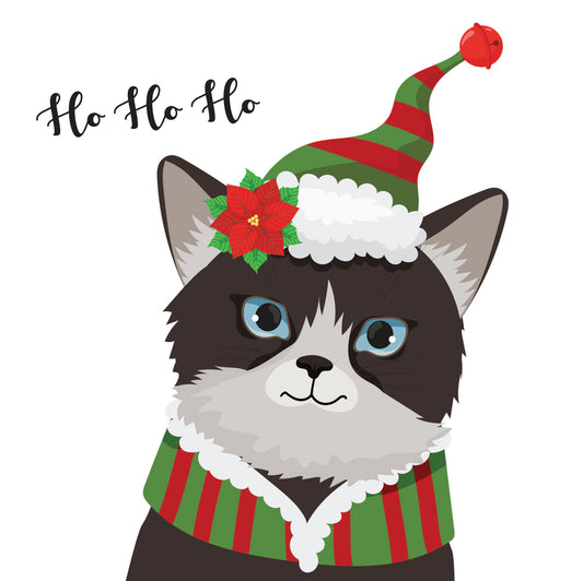 Dark grey Cat Christmas Card