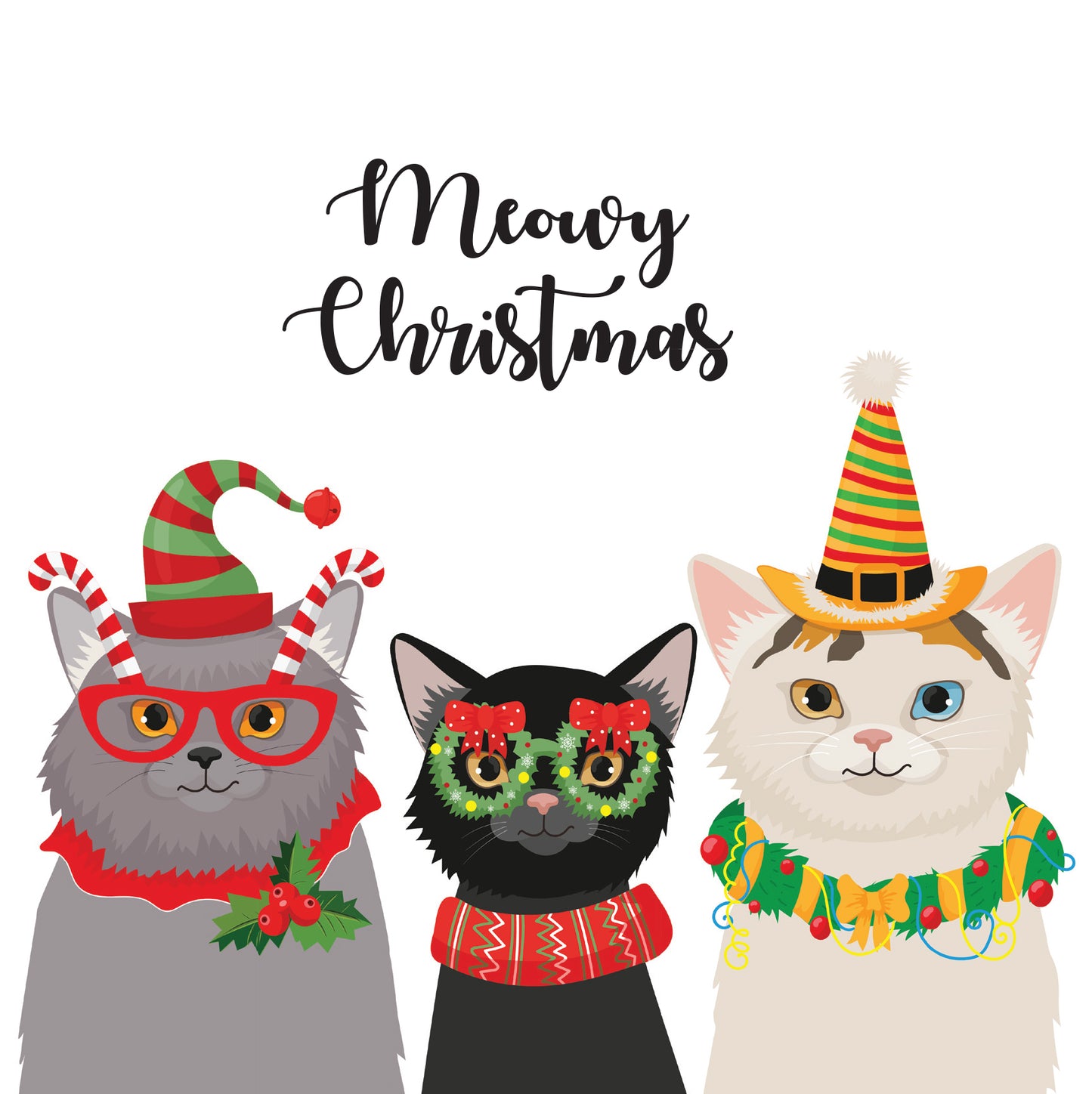 Meowy Black Cat Cat Christmas Card